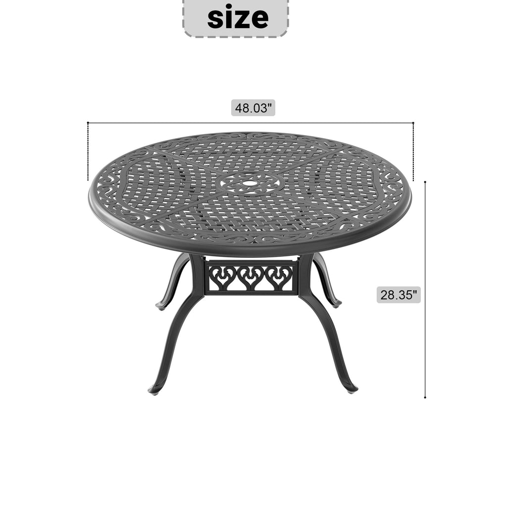 Yeah Depot - Ã˜48-inch Cast Aluminum Patio Dining Table with Black Frame and Umbrella Hole