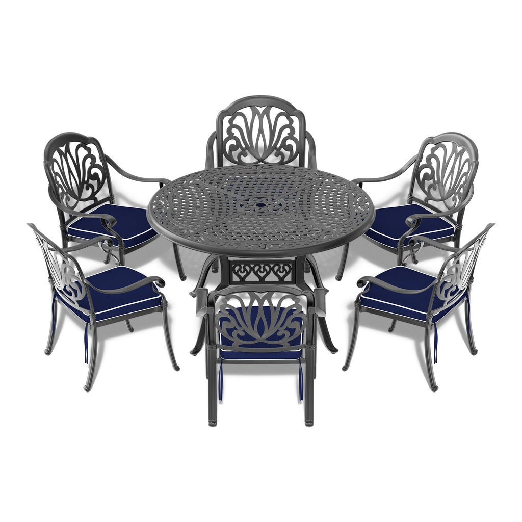 Yeah Depot - Ã˜48-inch Cast Aluminum Patio Dining Table with Black Frame and Umbrella Hole