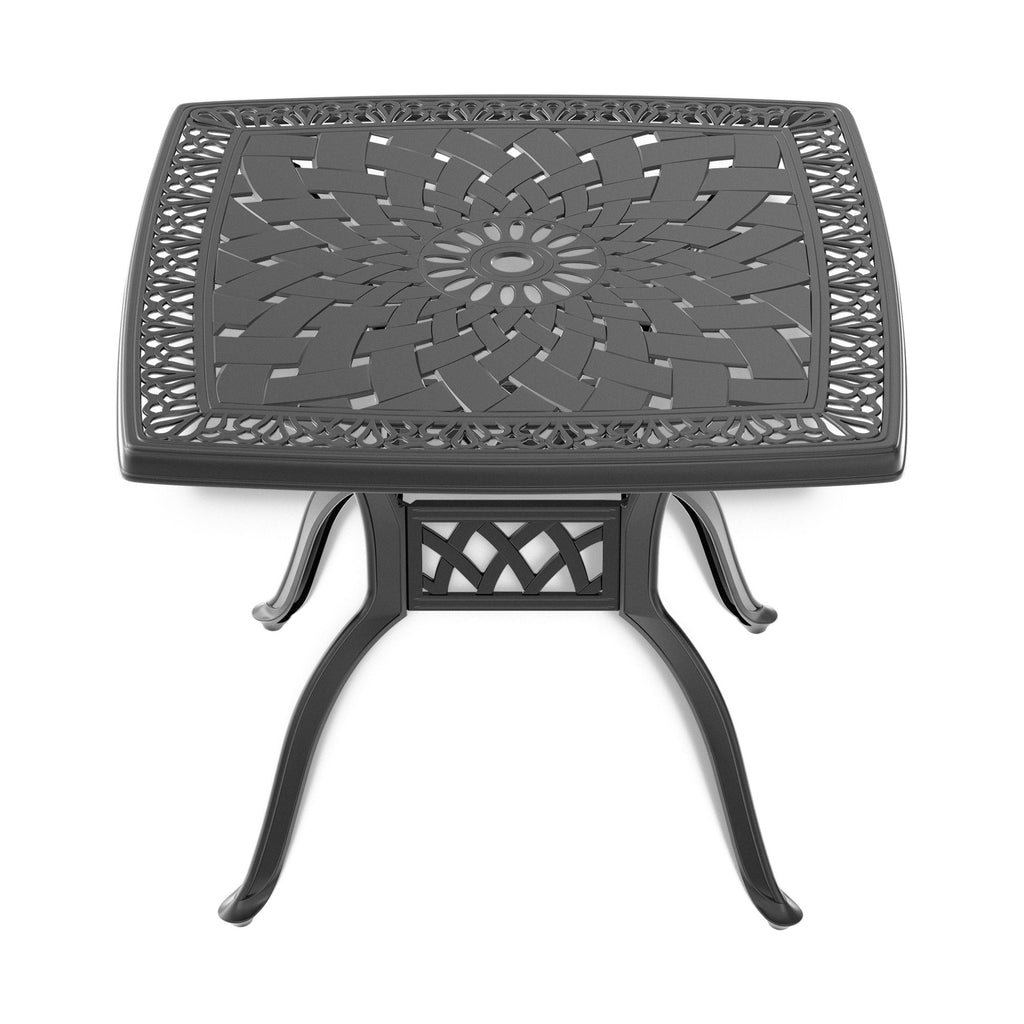 Yeah Depot - L32.28/35.43*W32.28/35.43-inch Cast Aluminum Patio Dining Table with Black Frame and Umbrella Hole