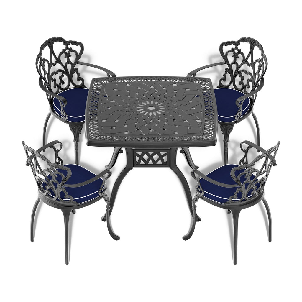 Yeah Depot - L32.28/35.43*W32.28/35.43-inch Cast Aluminum Patio Dining Table with Black Frame and Umbrella Hole