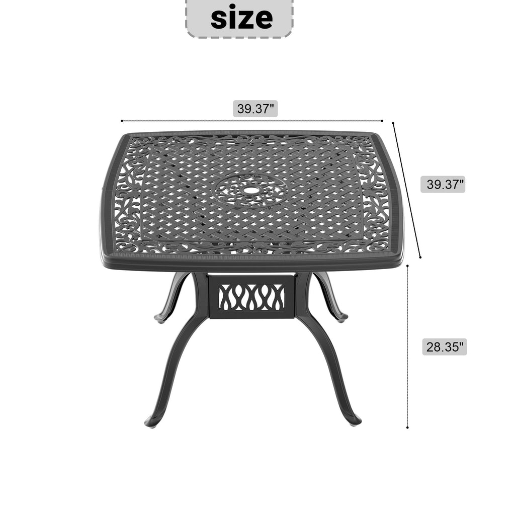 Yeah Depot - L37/39.37*W37/39.37-inch Cast Aluminum Patio Dining Table with Black Frame and Umbrella Hole
