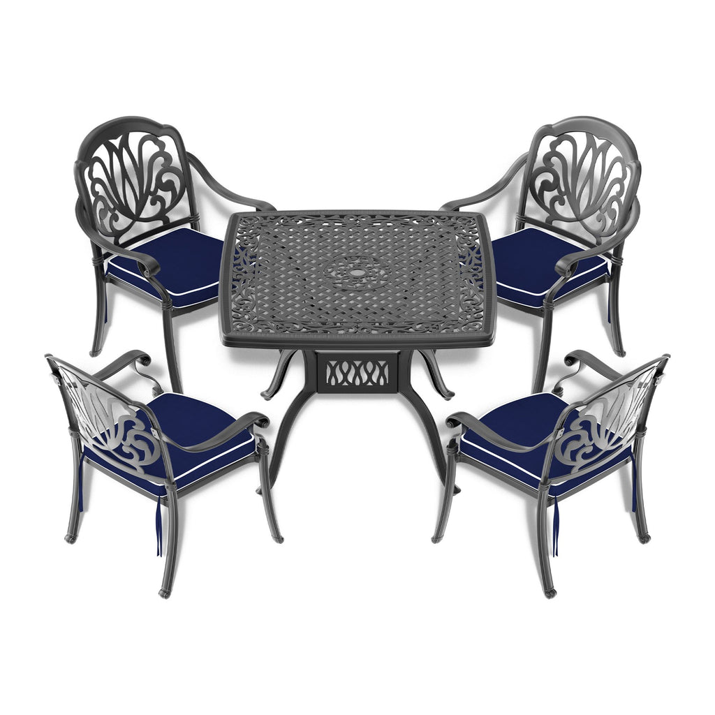 Yeah Depot - L37/39.37*W37/39.37-inch Cast Aluminum Patio Dining Table with Black Frame and Umbrella Hole