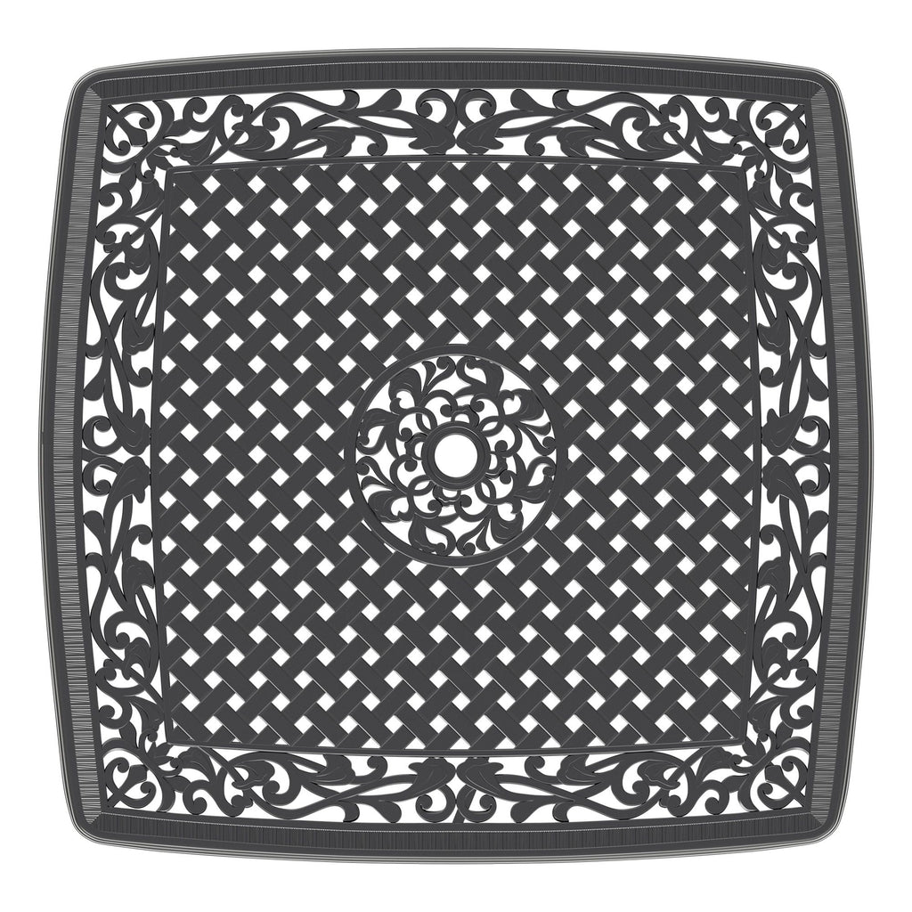 Yeah Depot - L37/39.37*W37/39.37-inch Cast Aluminum Patio Dining Table with Black Frame and Umbrella Hole