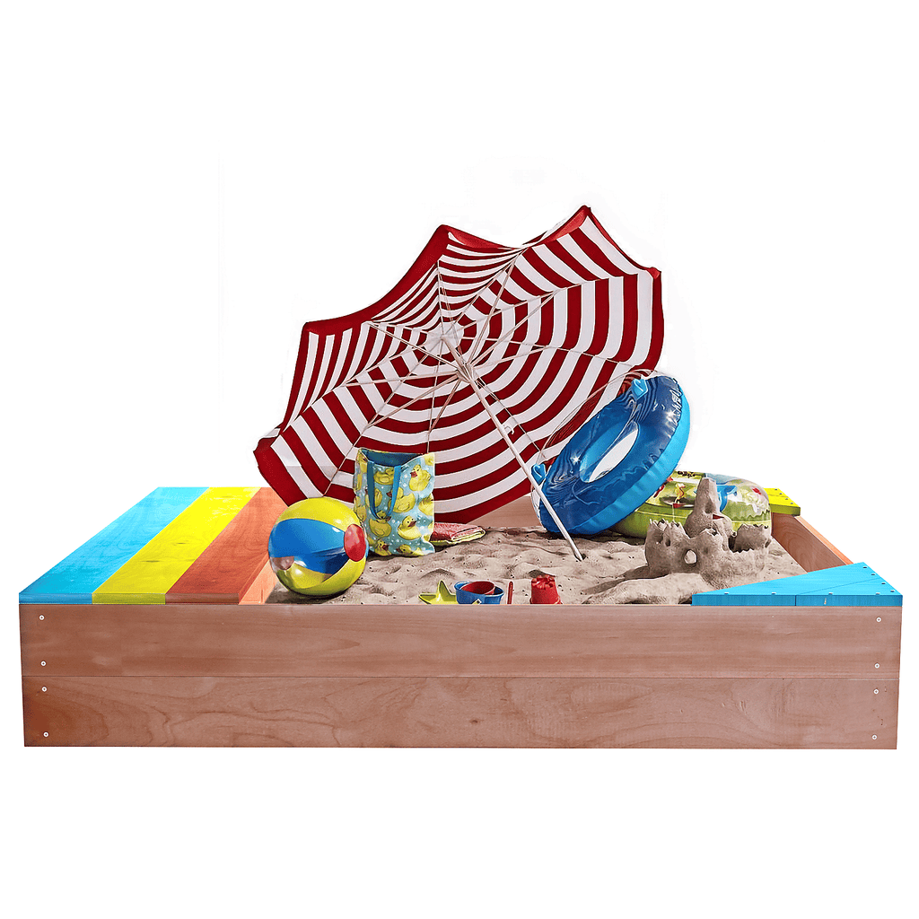 Yeah Depot - Children's Wooden Sandbox, Sandpit ,Kids Wood Playset Outdoor Backyard ,47.25''L x47.25''W x 7.87''H,Golden Red