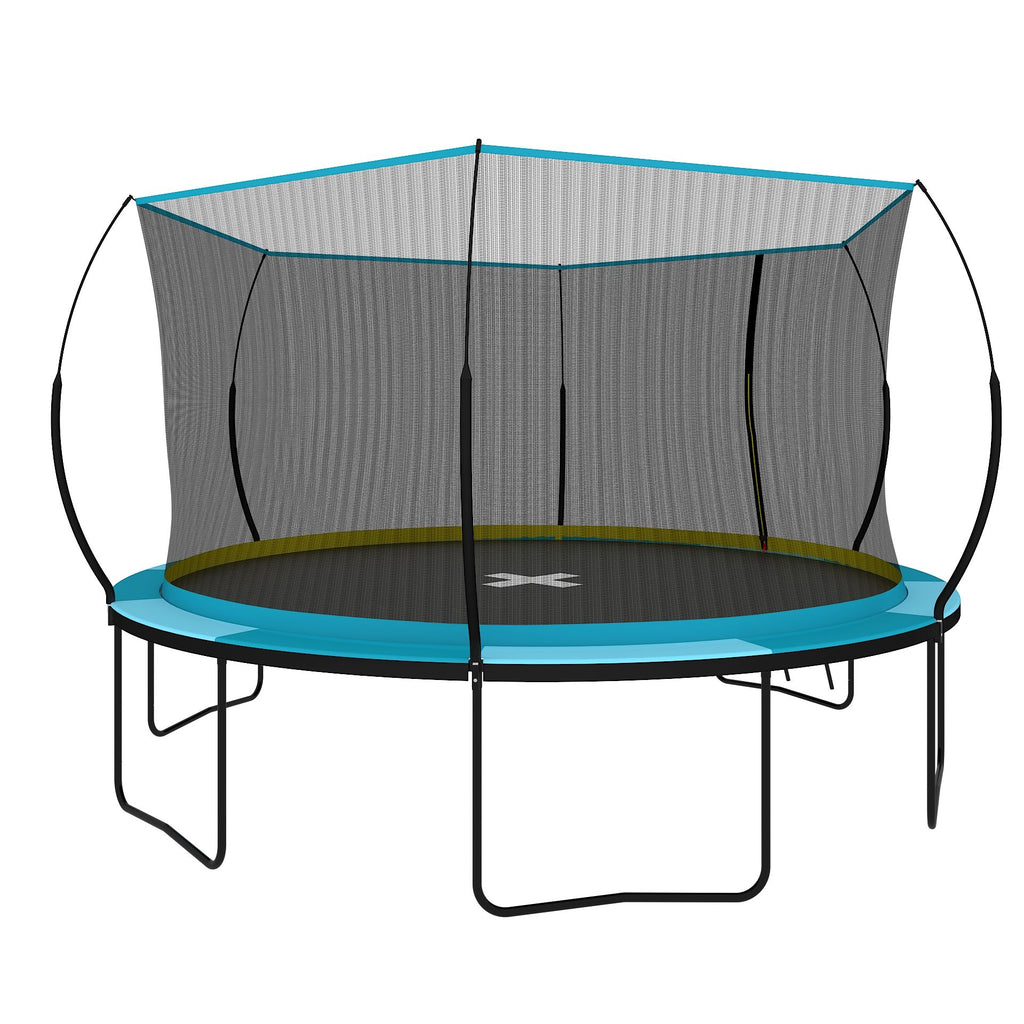 Yeah Depot - YC 14FT Recreational Trampolines with Enclosure for Kids and Adults with Patented Fiberglass Curved Poles Pumpkin-Blue