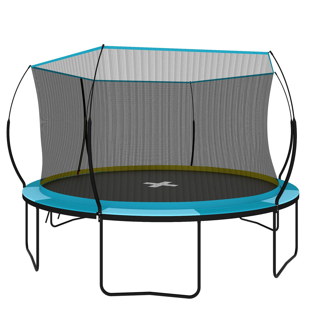 Yeah Depot - YC 14FT Recreational Trampolines with Enclosure for Kids and Adults with Patented Fiberglass Curved Poles Pumpkin-Blue
