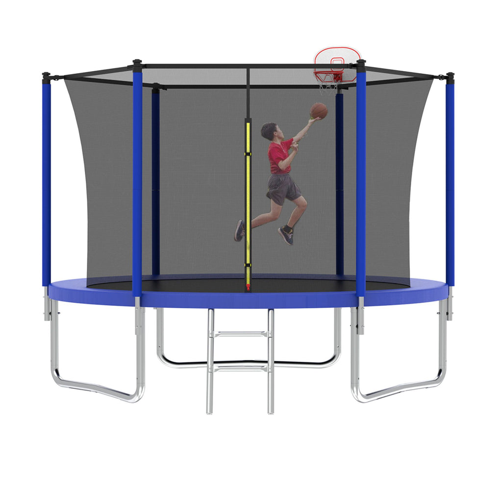 Yeah Depot - 10FT Trampoline for Kids, Basketball Hoop and Ladder, Outdoor Kids Trampoline with Safety Enclosure,Fast Assembly for Backyard Fun,ASTM Approved