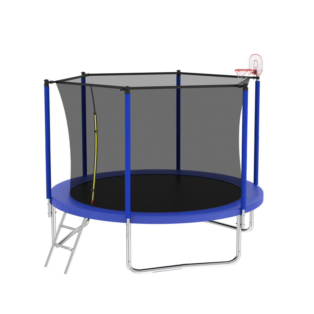Yeah Depot - 10FT Trampoline for Kids, Basketball Hoop and Ladder, Outdoor Kids Trampoline with Safety Enclosure,Fast Assembly for Backyard Fun,ASTM Approved