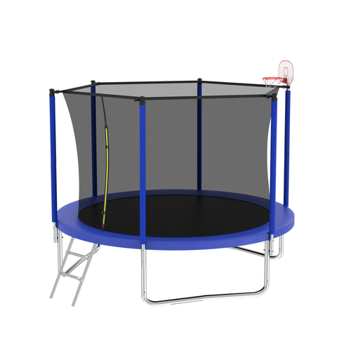 Yeah Depot - 10FT Trampoline for Kids, Basketball Hoop and Ladder, Outdoor Kids Trampoline with Safety Enclosure,Fast Assembly for Backyard Fun,ASTM Approved