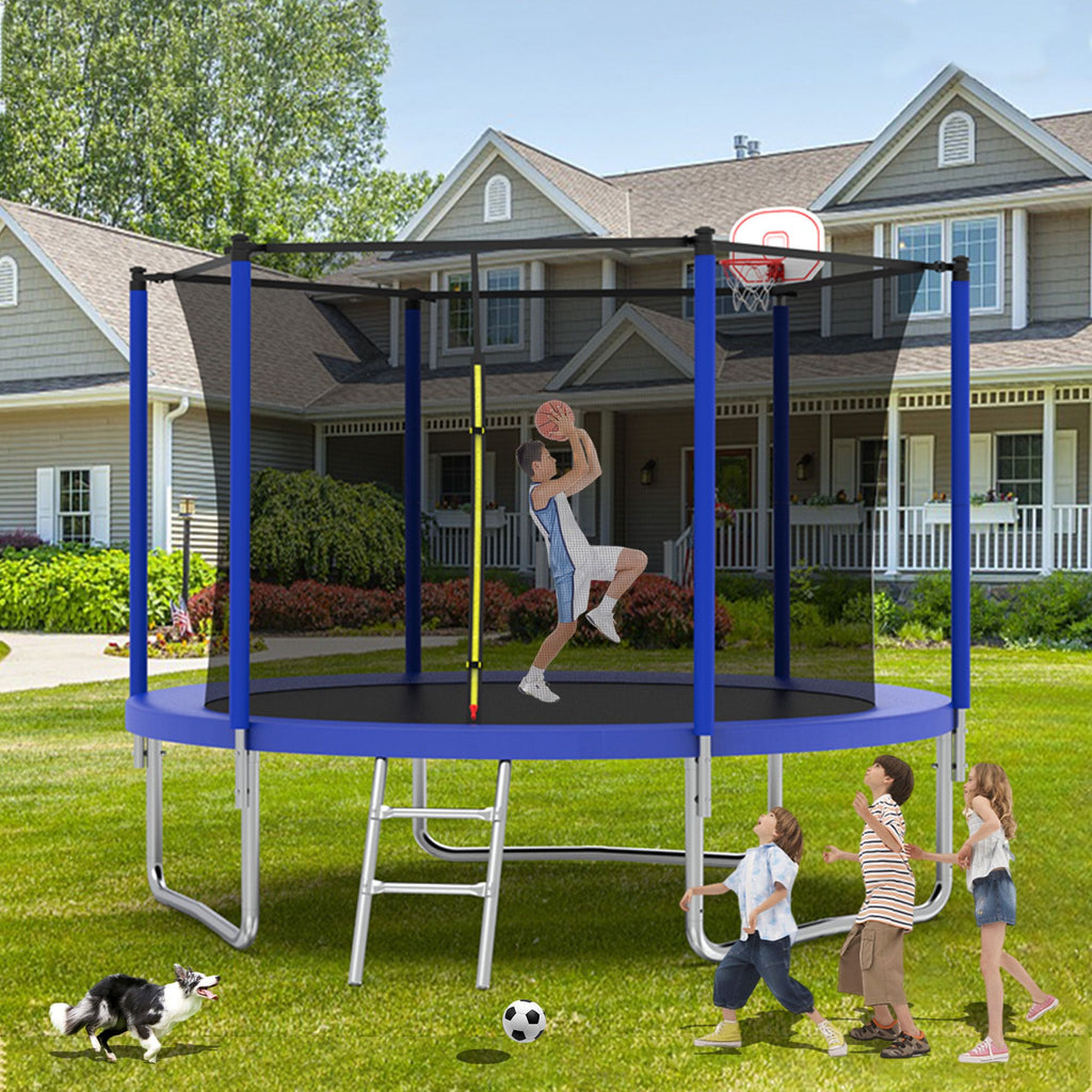 Yeah Depot - 10FT Trampoline for Kids, Basketball Hoop and Ladder, Outdoor Kids Trampoline with Safety Enclosure,Fast Assembly for Backyard Fun,ASTM Approved