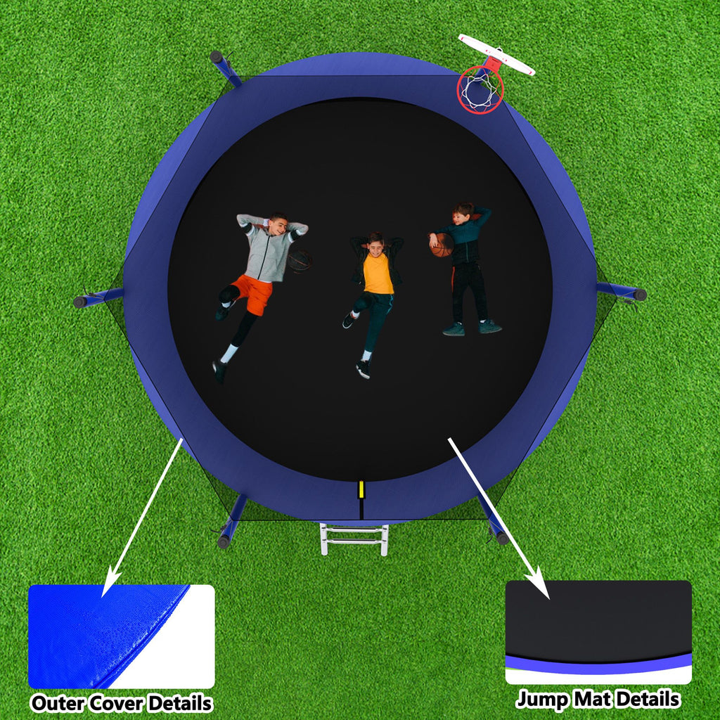 Yeah Depot - 10FT Trampoline for Kids, Basketball Hoop and Ladder, Outdoor Kids Trampoline with Safety Enclosure,Fast Assembly for Backyard Fun,ASTM Approved