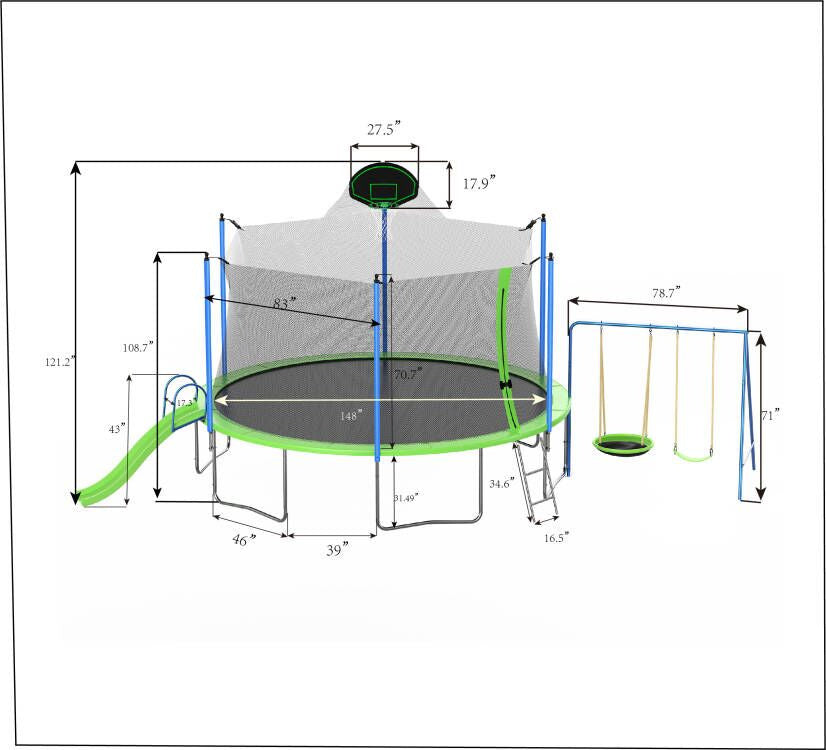Yeah Depot - 14FT Trampoline with Slide and Swings, ASTM Approved Large Recreational Trampoline with Basketball Hoop and Ladder,Outdoor Backyard Trampoline with Net, Capacity for Kids and Adults