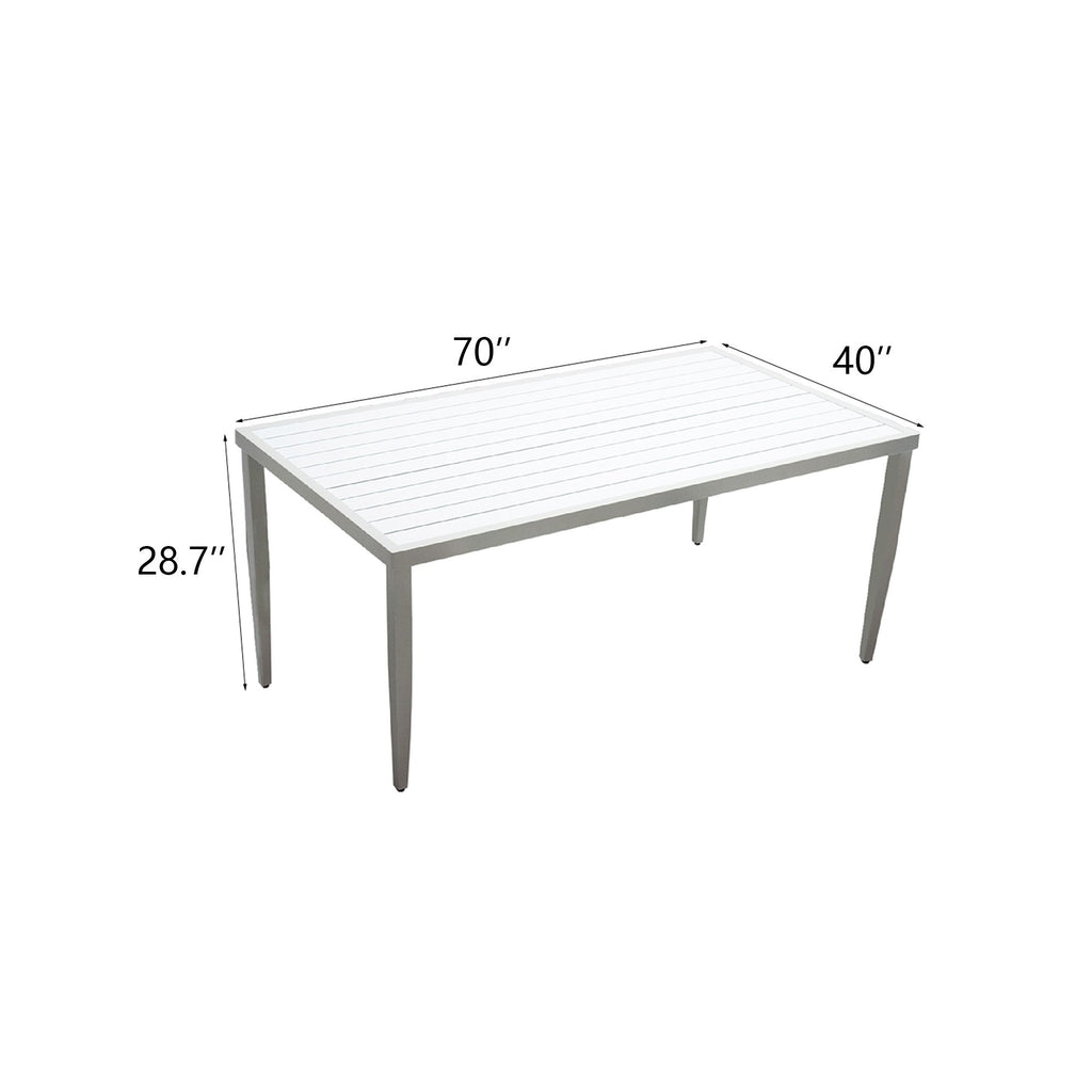 Yeah Depot - Outdoor Patio Aluminum 40''x70'' Two-tone Table Top Rectangle Dining Table with Tapered Feet & Umbrella Hole, Matte White+ Grayish