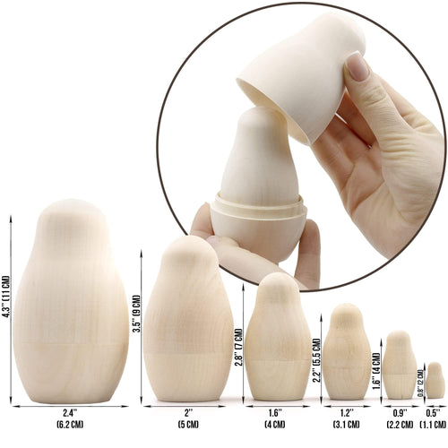 Aevvv - Blank Nesting Dolls Set 6 pcs Unpainted Russian Nesting Dolls Unfinished Doll Russian Matryoshka Dolls to Paint Blank Doll DIY Nesting Dolls