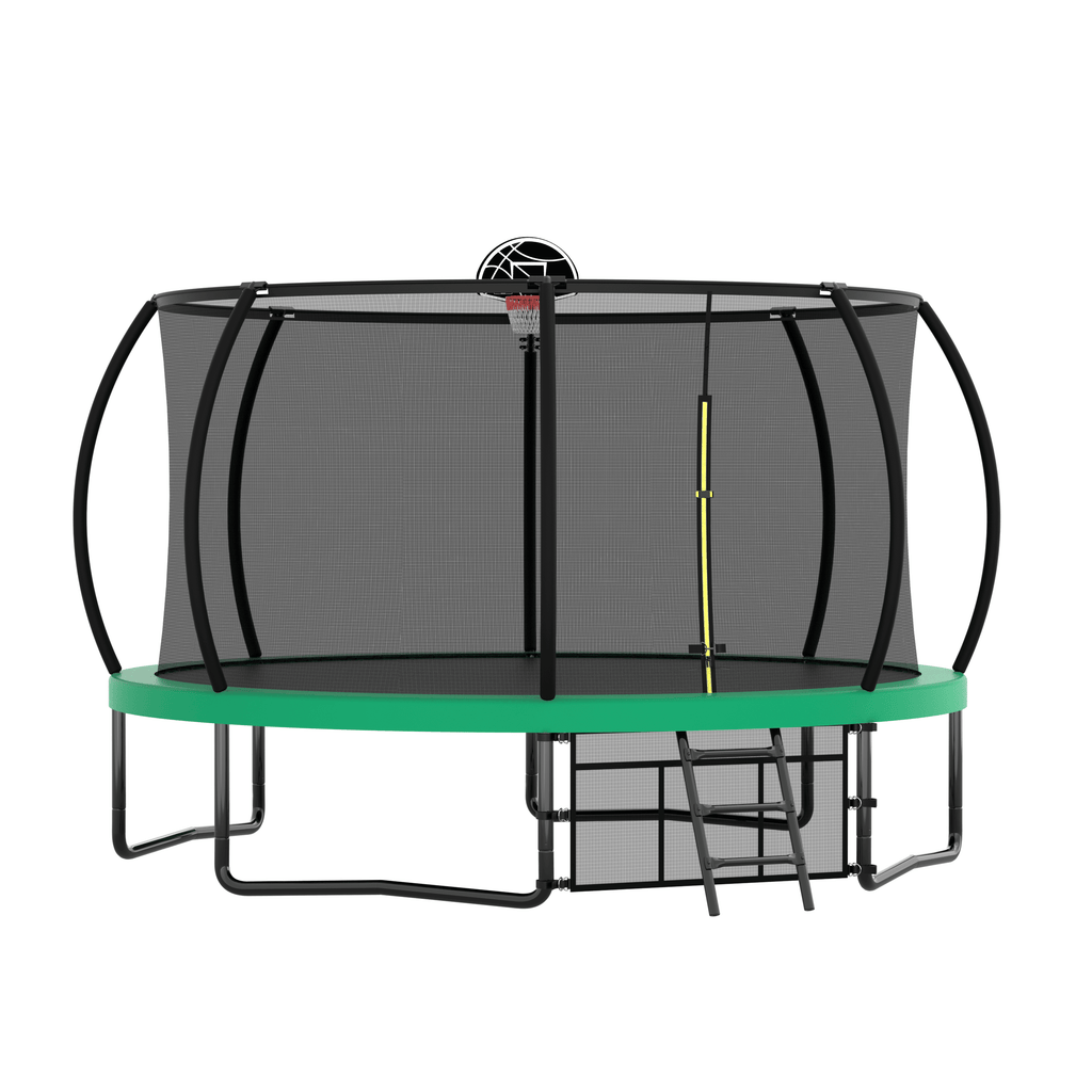 Yeah Depot - 12FT Recreational Kids Trampoline with Safety Enclosure Net & Ladder, Outdoor Recreational Trampolines