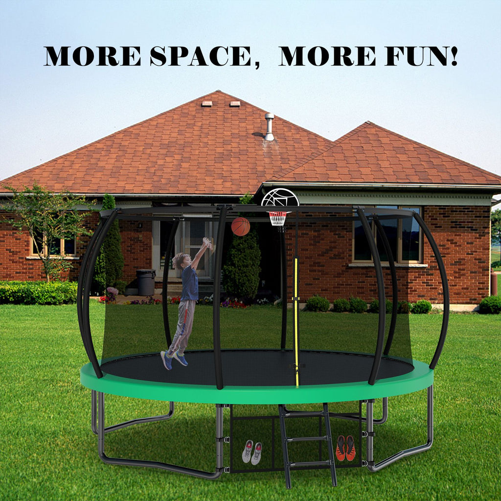 Yeah Depot - 12FT Recreational Kids Trampoline with Safety Enclosure Net & Ladder, Outdoor Recreational Trampolines