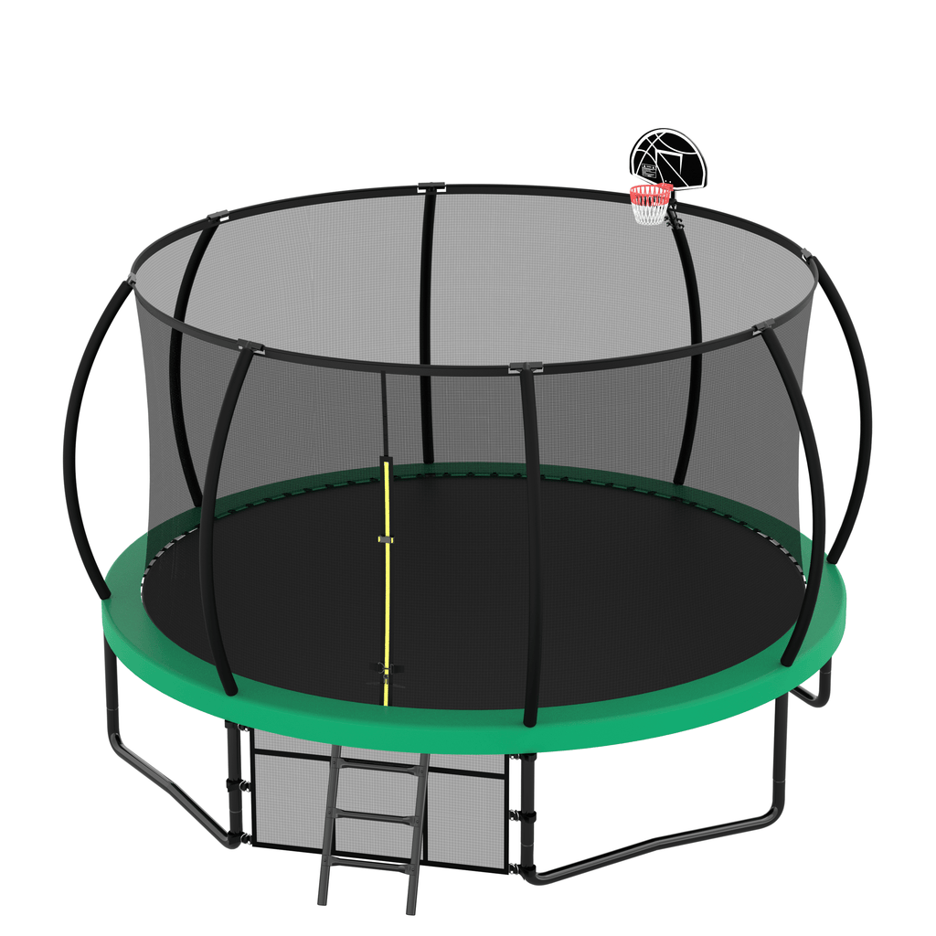 Yeah Depot - 12FT Recreational Kids Trampoline with Safety Enclosure Net & Ladder, Outdoor Recreational Trampolines