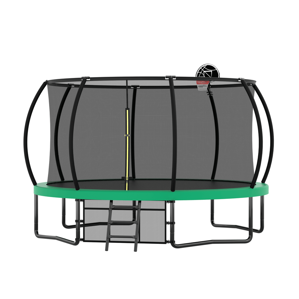 Yeah Depot - 12FT Recreational Kids Trampoline with Safety Enclosure Net & Ladder, Outdoor Recreational Trampolines