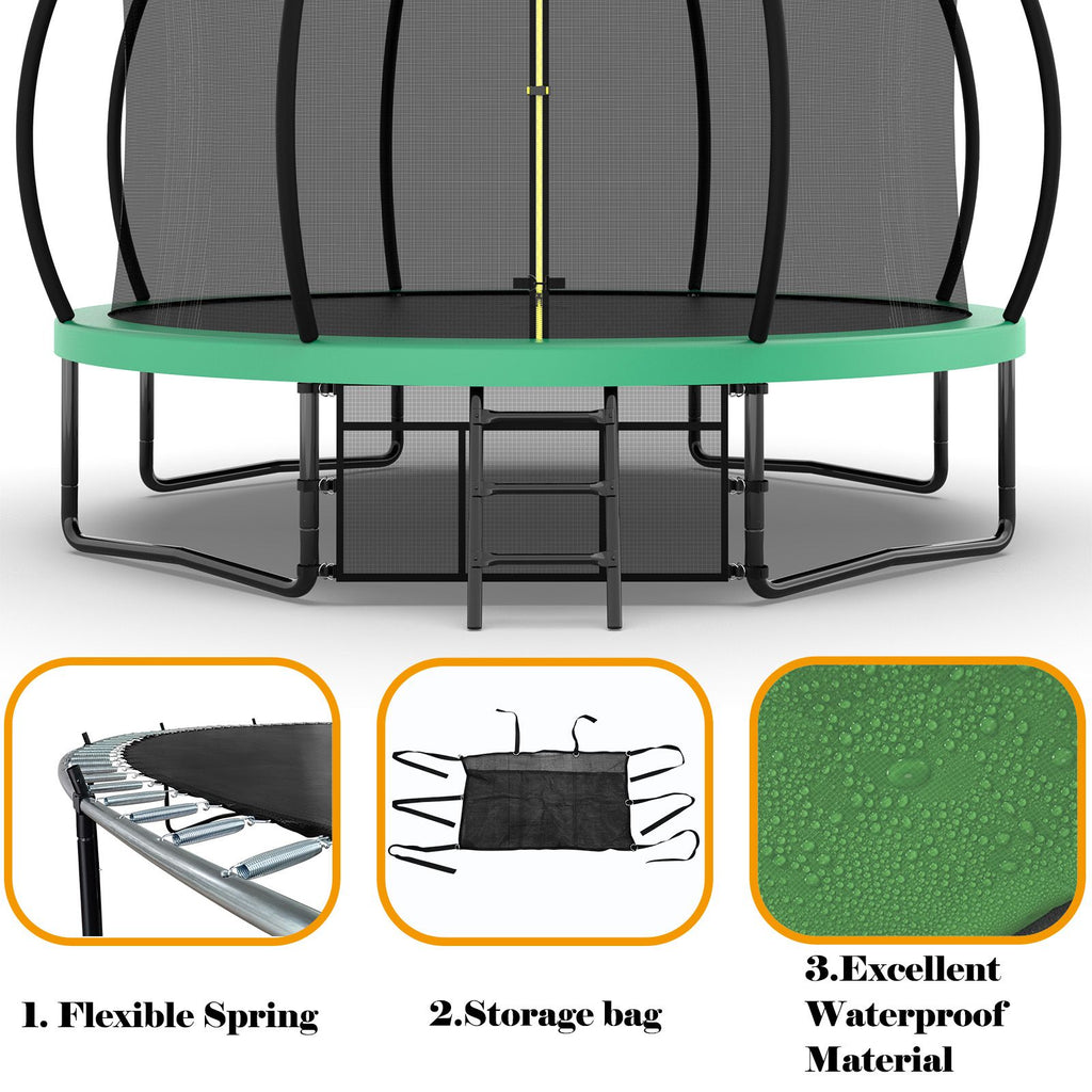 Yeah Depot - 12FT Recreational Kids Trampoline with Safety Enclosure Net & Ladder, Outdoor Recreational Trampolines