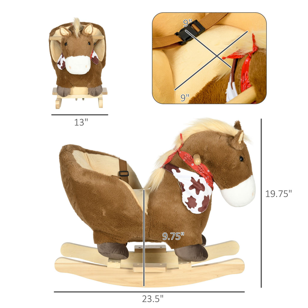 Yeah Depot - Qaba Baby Rocking Horse, Riding Horse, Plush Animal Rocker with Realistic Sound, Pedals for Ages 18-36 Months, Brown