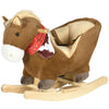 Yeah Depot - Qaba Baby Rocking Horse, Riding Horse, Plush Animal Rocker with Realistic Sound, Pedals for Ages 18-36 Months, Brown