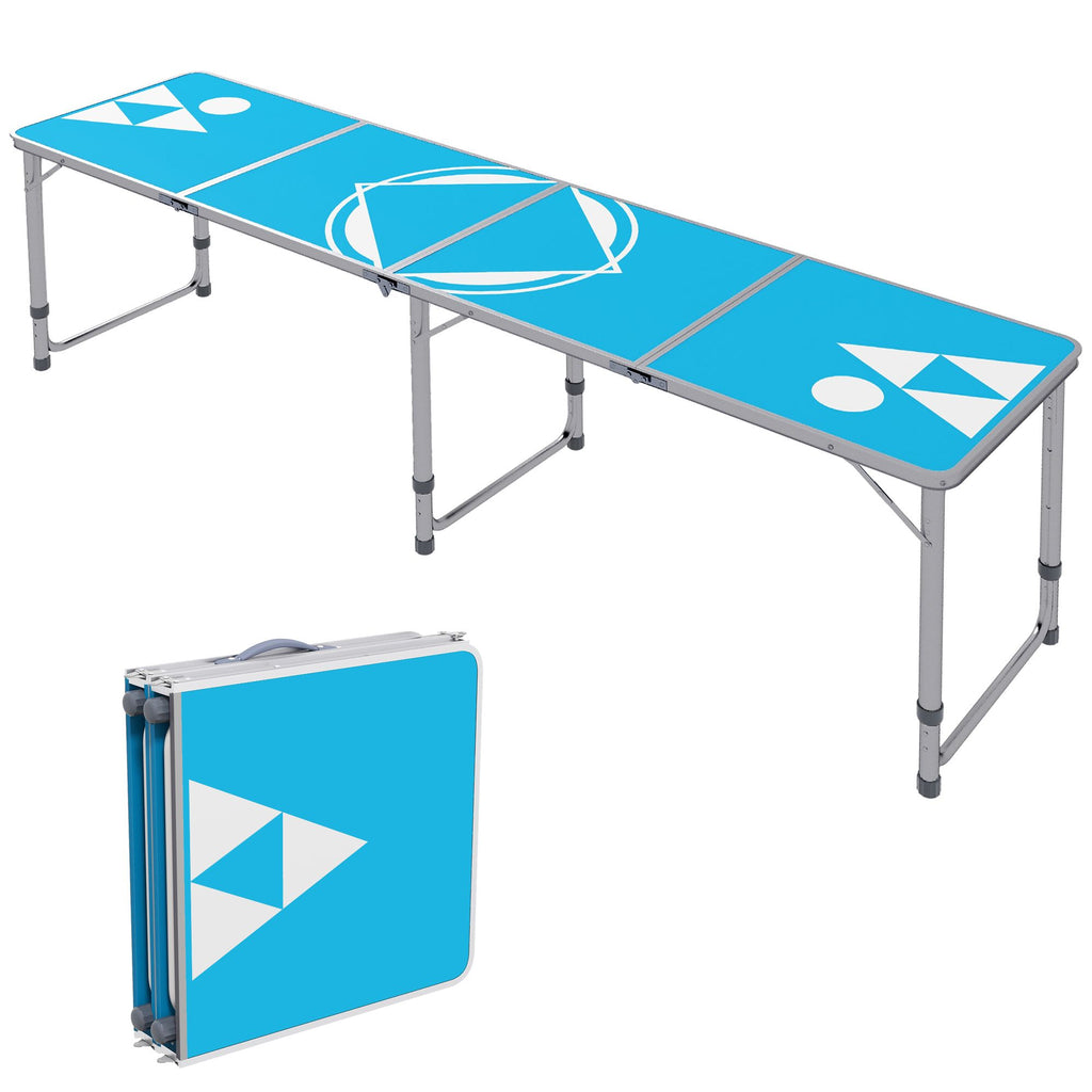 Yeah Depot - Outsunny 8ft Portable Beer Pong Table with Adjustable Legs, Folding Camping Table, Aluminum Picnic Table, for Party, Travel, BBQ, Beach, Blue and White