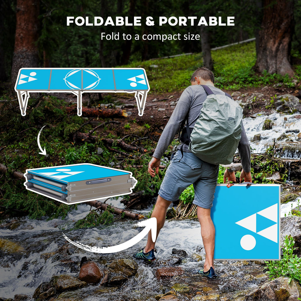 Yeah Depot - Outsunny 8ft Portable Beer Pong Table with Adjustable Legs, Folding Camping Table, Aluminum Picnic Table, for Party, Travel, BBQ, Beach, Blue and White