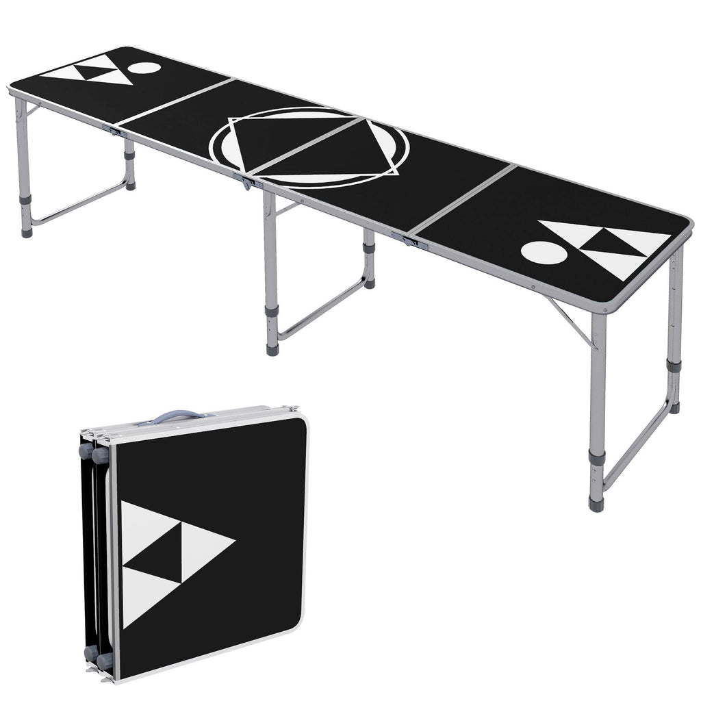 Yeah Depot - Outsunny 8ft Portable Beer Pong Table with Adjustable Legs, Folding Camping Table, Aluminum Picnic Table, for Party, Travel, BBQ, Beach, Black and White