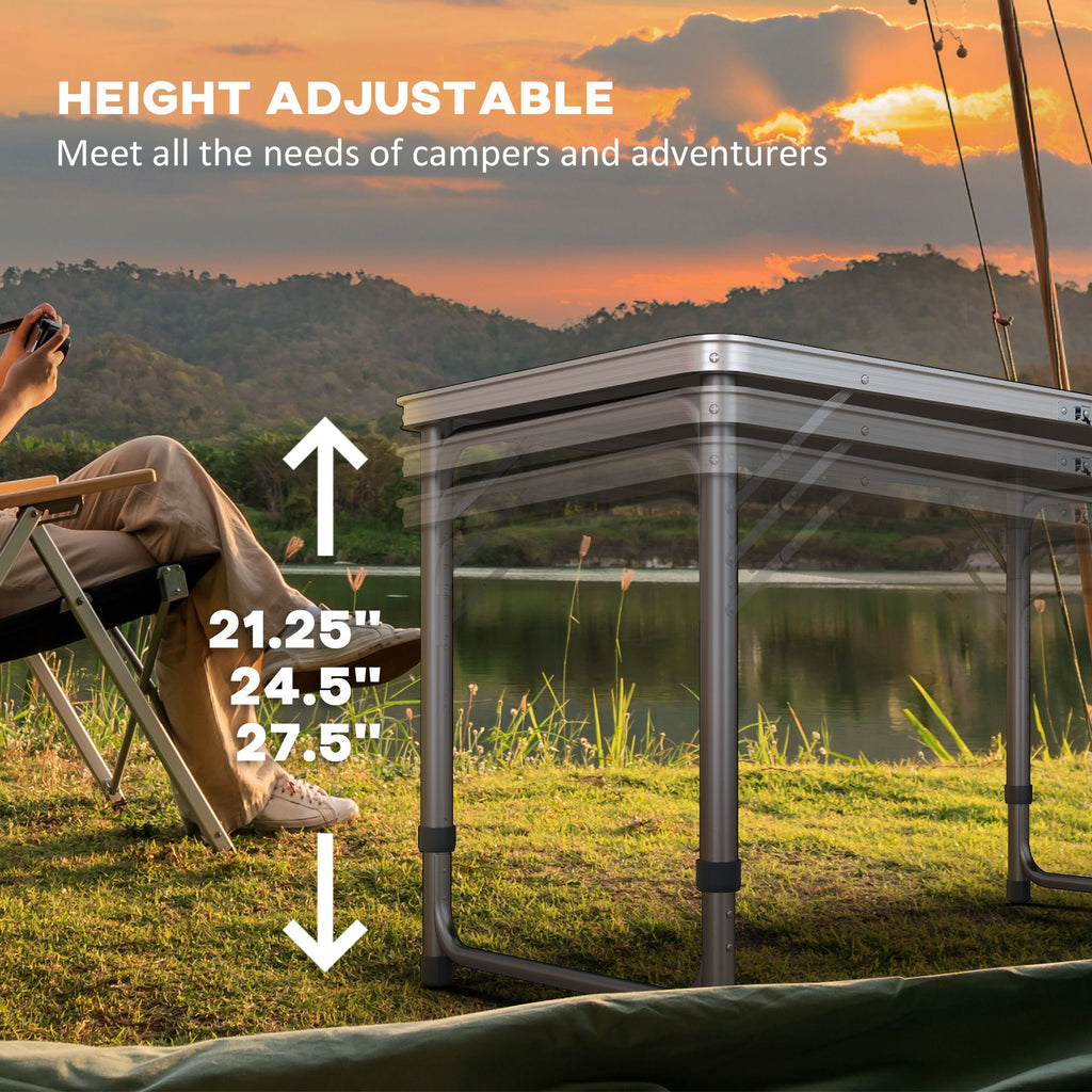 Yeah Depot - Outsunny 8ft Portable Beer Pong Table with Adjustable Legs, Folding Camping Table, Aluminum Picnic Table, for Party, Travel, BBQ, Beach, Black and White