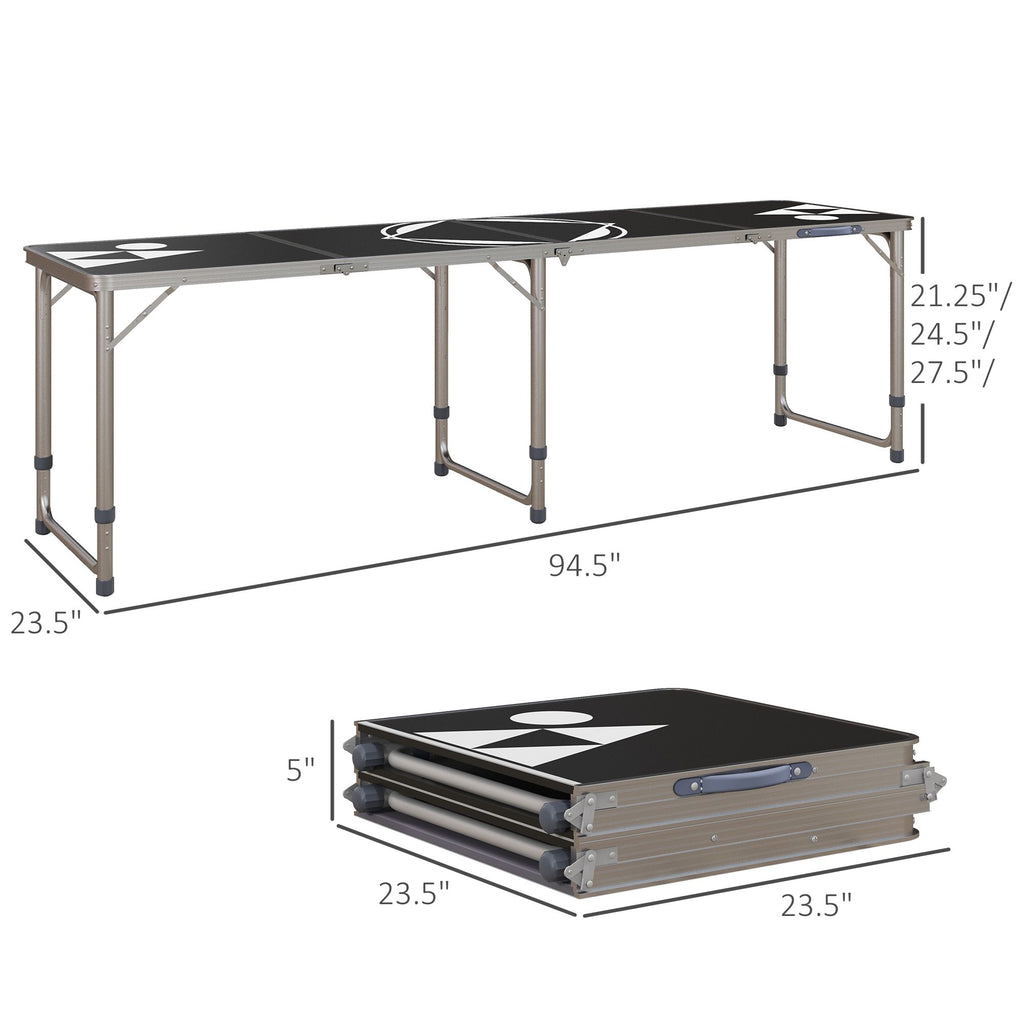 Yeah Depot - Outsunny 8ft Portable Beer Pong Table with Adjustable Legs, Folding Camping Table, Aluminum Picnic Table, for Party, Travel, BBQ, Beach, Black and White