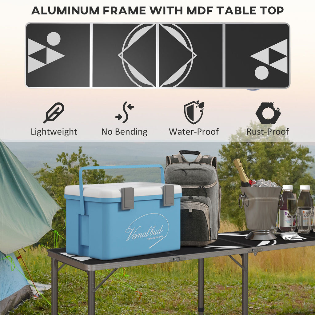 Yeah Depot - Outsunny 8ft Portable Beer Pong Table with Adjustable Legs, Folding Camping Table, Aluminum Picnic Table, for Party, Travel, BBQ, Beach, Black and White