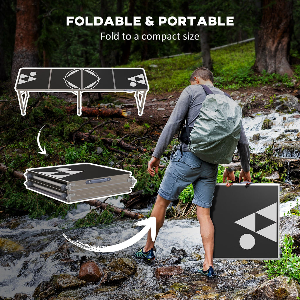 Yeah Depot - Outsunny 8ft Portable Beer Pong Table with Adjustable Legs, Folding Camping Table, Aluminum Picnic Table, for Party, Travel, BBQ, Beach, Black and White