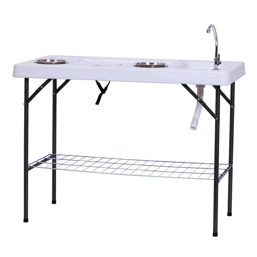 Yeah Depot - Outsunny Folding Fish Cleaning Table with Sink, Portable Camping Table with Faucet Drainage Hose, Grid Rack and Fish Cleaning Kit for Picnic, Fishing, 50''