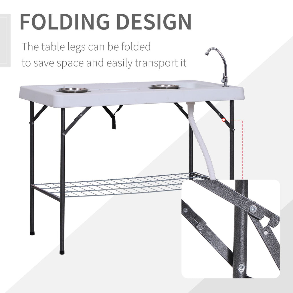 Yeah Depot - Outsunny Folding Fish Cleaning Table with Sink, Portable Camping Table with Faucet Drainage Hose, Grid Rack and Fish Cleaning Kit for Picnic, Fishing, 50''