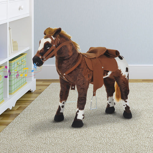 Yeah Depot - Qaba Sound-Making Ride On Horse for Toddlers 3-5, with Neighing and Galloping Sound, Stuffed Animal Horse Toy for Kids with Padding, Soft Feel, Brown