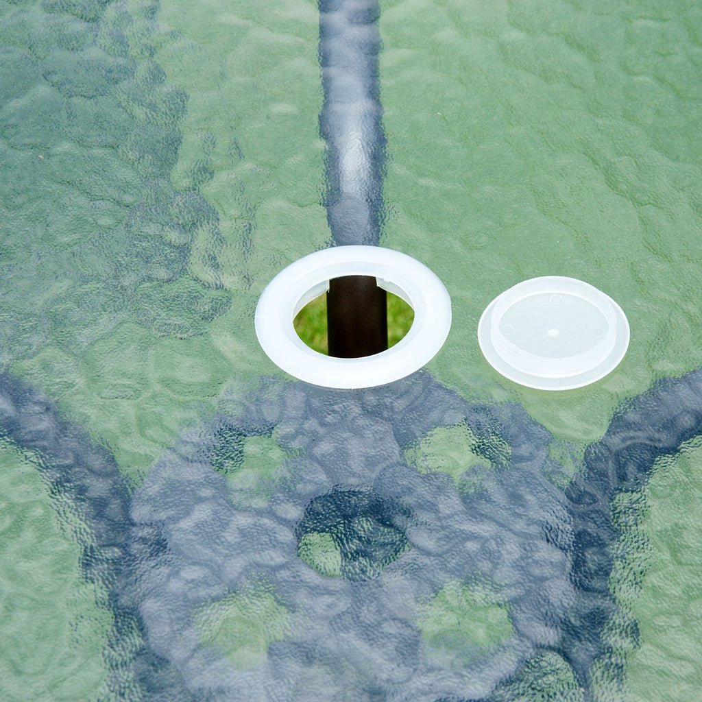 Yeah Depot - Outsunny 6 Piece Patio Dining Set for 4 with Umbrella, Outdoor Table and Chairs with 4 Folding Dining Chairs & Round Glass Table for Garden, Backyard and Poolside, Black