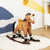 Yeah Depot - Qaba Kids Metal Plush Ride-On Rocking Horse Chair Toy With Realistic Sounds - Dark Brown/White