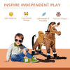 Yeah Depot - Qaba Kids Metal Plush Ride-On Rocking Horse Chair Toy With Realistic Sounds - Dark Brown/White
