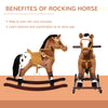 Yeah Depot - Qaba Kids Metal Plush Ride-On Rocking Horse Chair Toy With Realistic Sounds - Dark Brown/White