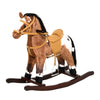 Yeah Depot - Qaba Kids Metal Plush Ride-On Rocking Horse Chair Toy With Realistic Sounds - Dark Brown/White