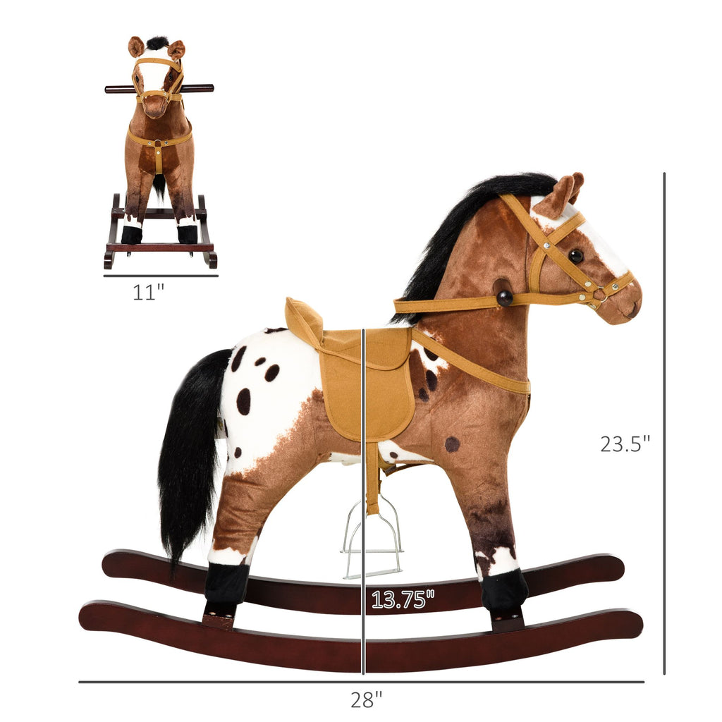 Yeah Depot - Qaba Kids Metal Plush Ride-On Rocking Horse Chair Toy With Realistic Sounds - Dark Brown/White