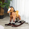 Yeah Depot - Qaba Kids Metal Plush Ride-On Rocking Horse Chair Toy With Realistic Sounds - Dark Brown/White