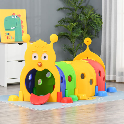 Yeah Depot - Qaba Caterpillar Tunnel for Kids, Outdoor Indoor Climb and Crawl Through, Play Equipment for Toddler 3-6, 4 Sections, for Daycare, Preschool, Playground, Multicolor