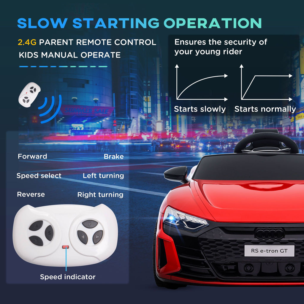 Yeah Depot - Aosom Kids Ride on Car, 12V Licensed Audi RS E-tron GT 3.1 MPH Electric Car for Kids, Ride-on Toy for Boys and Girls with Remote Control, 4 Wheels with Suspension, Horn, Music, Lights, Red