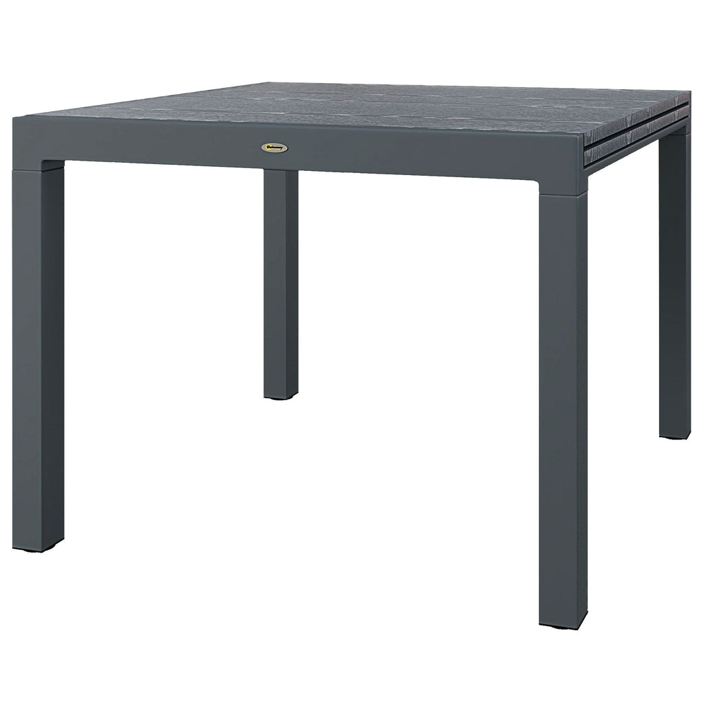 Yeah Depot - Outsunny Extendable Outdoor Dining Table, 41''- 83'' Aluminum Frame Patio Table with Wood Effect Steel Top, Rectangle Expandable Patio Table for 6-8, Dark Gray