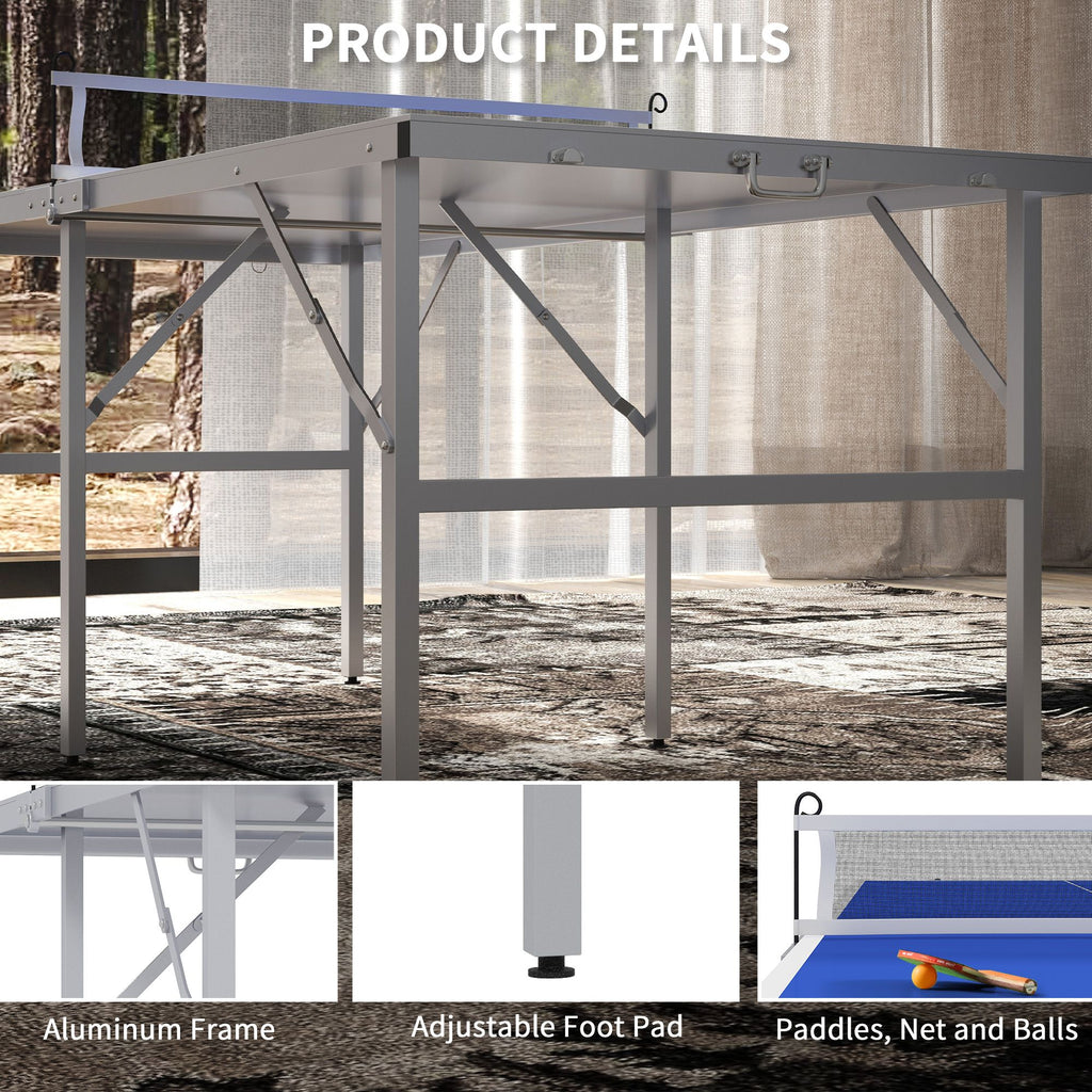 Yeah Depot - Soozier Mini Ping Pong Table Set for Outdoor and Indoor, Foldable Table Tennis Table with Net, 2 Paddles, 3 Balls, Adjustable Feet, Easy Assembly, Blue