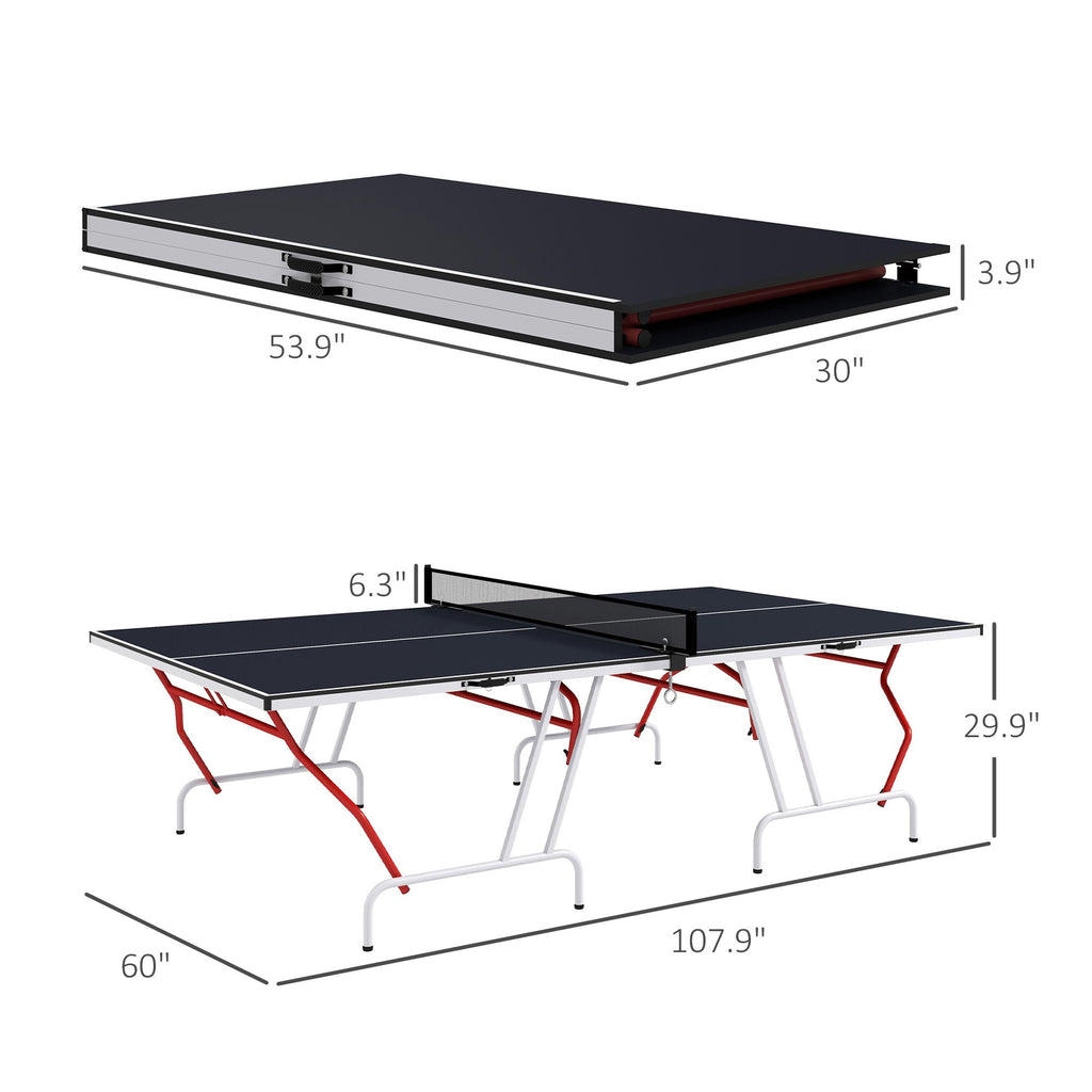 Yeah Depot - Soozier Full Size Ping Pong Table, Folds into Quarters, Portable Table Tennis Table with Net, Paddles, Balls, MDF, Charcoal Gray