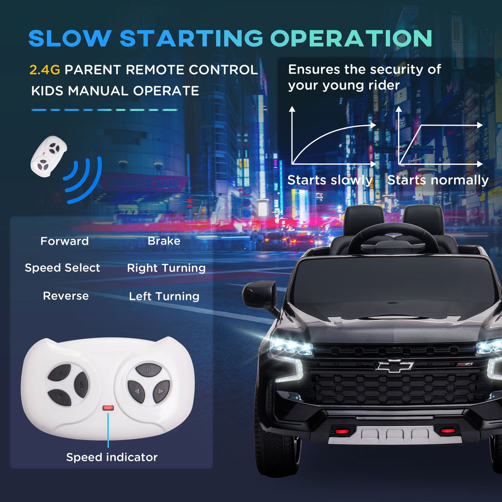 Yeah Depot - Aosom Chevrolet TAHOE Licensed Kids Ride on Car, 12V Battery Powered Kids Electric Car with Remote Control, Music, Lights, Horn, Suspension for 3-6 Years Old, Black