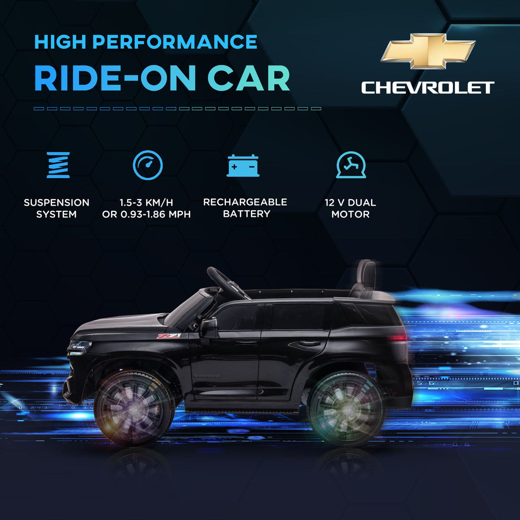 Yeah Depot - Aosom Chevrolet TAHOE Licensed Kids Ride on Car, 12V Battery Powered Kids Electric Car with Remote Control, Music, Lights, Horn, Suspension for 3-6 Years Old, Black