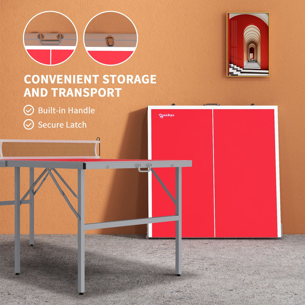 Yeah Depot - Soozier Mini Ping Pong Table Set for Outdoor and Indoor, Foldable Table Tennis Table with Net, 2 Paddles, 3 Balls, Adjustable Feet, Easy Assembly, Red